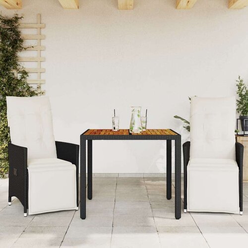  Bistro garnitura 3-delna z blazinami črn poli ratan Cene
