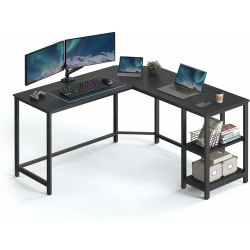 Songmics Računalniška miza, kotna miza v obliki črke L, 138 x 138 x 76 cm, igralna miza, delovna postaja z 2 odlagalnima policama za domačo pisarno, prihranek prostora, enostavna montaža, črna z leso, (21158017)