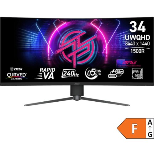 MSI Zaslon MPG 346CQRF X24 34" / UWQHD / 240Hz / 0,5ms / ukrivljen / HDR400 / USB-C 98W / nastavljiv po vi&scaron;ini / črn Cene