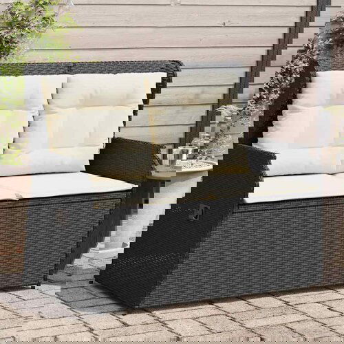 vidaXL Vrtna klop z blazinami črn poli ratan Cene