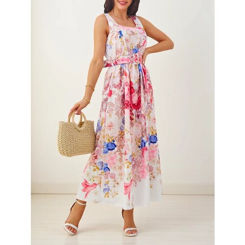 Resti Women's viscose midi dress with straps, with a belt in various flowers Cene