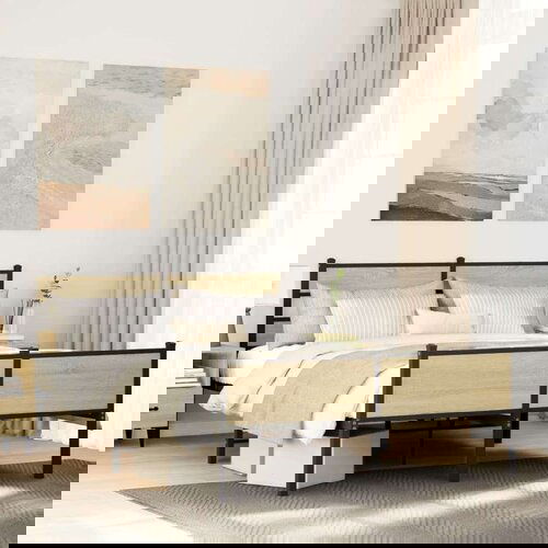  Posteljni okvir brez vzmetnice hrast 150x200 cm inženirski les, (21610421) Slike