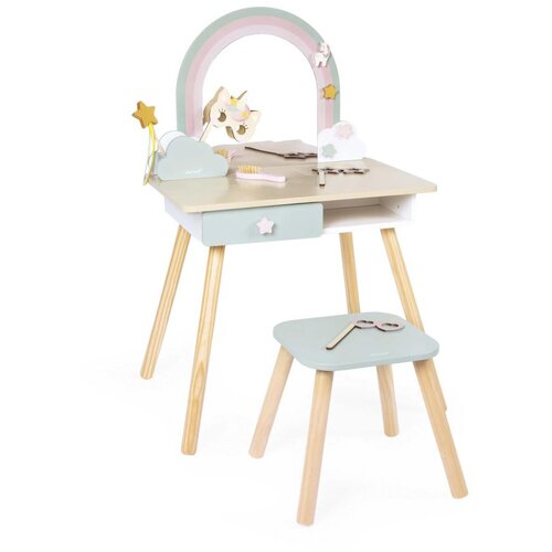 Janod Lesena toaletna mizica z samorogom in stolčkom Slike