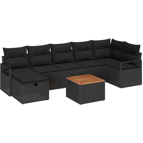 vidaXL 8-delni vrtni sofa set z blazinami Črna poli ratan, 2-sedežna vrtna sofa z blazinami Črna poli ratan Cene