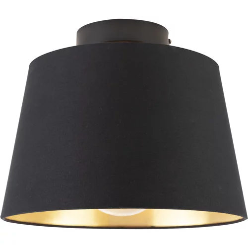 QAZQA Stropna svetilka z bombažnim odtenkom črna z zlatom 25 cm - kombinirana črna