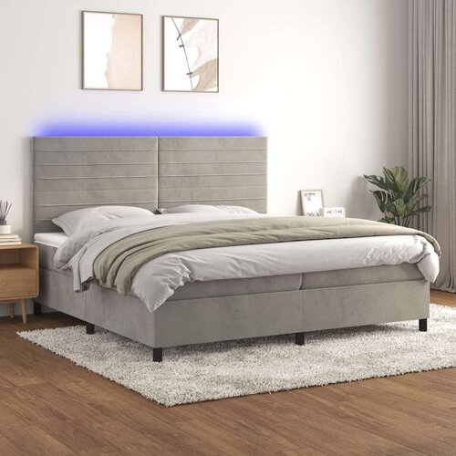  Box spring postelja z vzmetnico LED svetlo siva 200x200cm žamet, (20899584) Cene