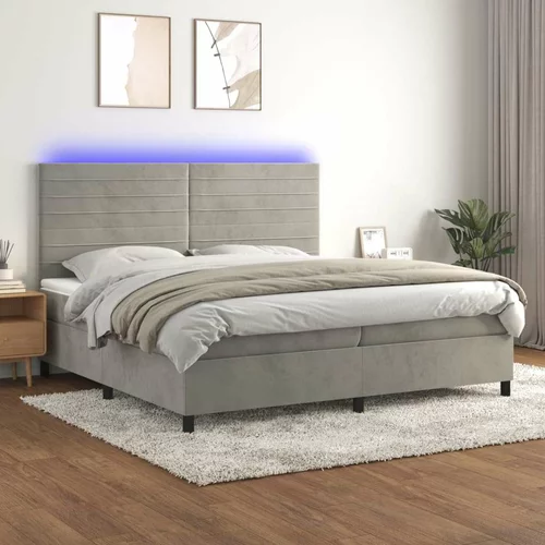  Box spring postelja z vzmetnico LED svetlo siva 200x200cm žamet, (20899584)