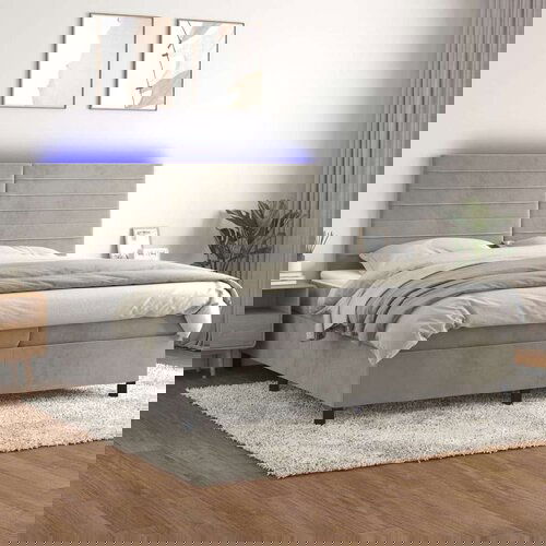  Krevet box spring s madracem LED svjetlosivi 200x200 cm baršun Cene