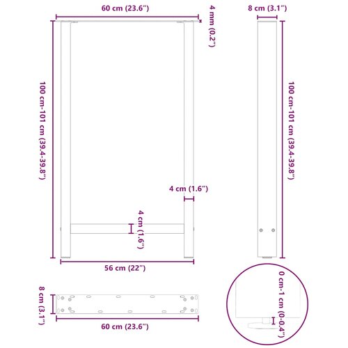  Noge za barski stol antracit boje 2 kom 60 x (100-101) cm čelik Slike