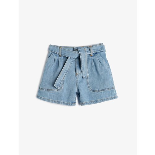Koton Denim Shorts with Belt Detail, Pockets, Cotton, Elastic Waist Slike