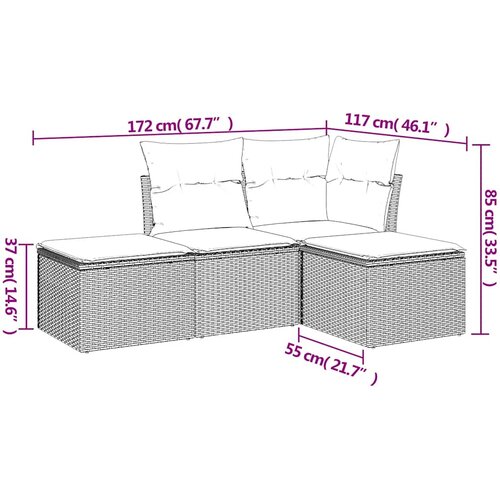  4-dijelni set vrtnih sofa od poliratana s jastucima crni Slike
