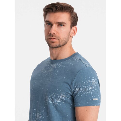 Ombre Men's full-print t-shirt with scattered letters - blue denim Slike