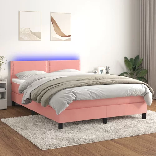  Krevet box spring s madracem LED ružičasti 140x200cm baršunasti