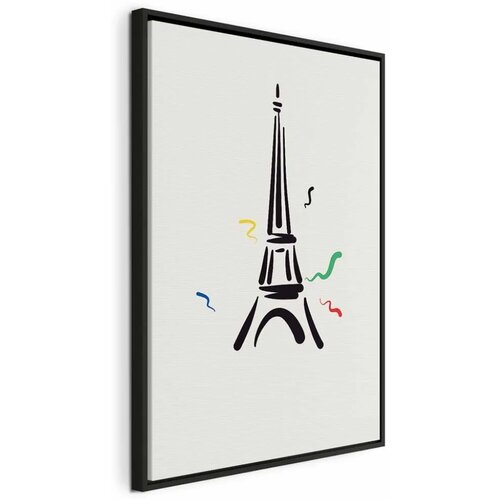  Slika - Black Graphic Drawing of the Eiffel Tower on a Cream Background 60x90 U crnom drvenom okviru Cene