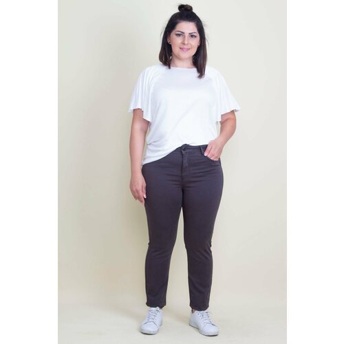 Şans Women's Large Size Anthracite Slim Fit Trousers Cene