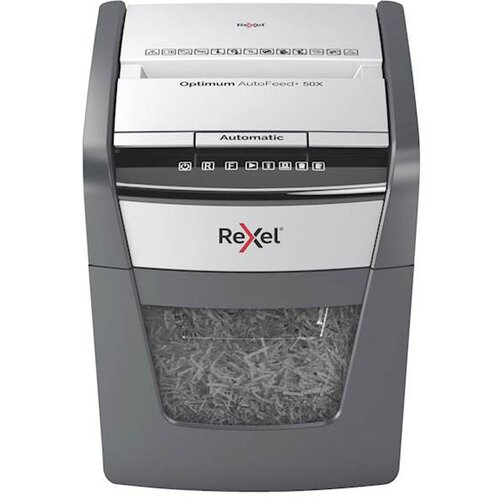 Rexel Uničevalnik dokumentov Optimum Auto+ 50X (4 x 28 mm), P-4, s podajalnikom Slike