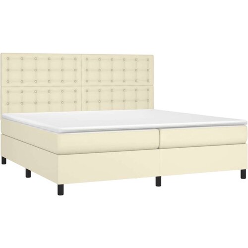  Krevet box spring s madracem LED krem 200x200cm od umjetne kože Slike