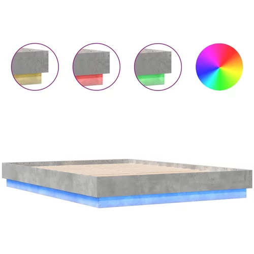 vidaXL Posteljni okvir z LED diodami betonsko siv 150x200 cm, (21081699)