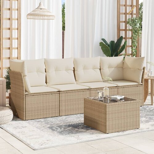 VidaXL 5-dijelni vrtni set sofa s jastucima bež od poliratana Slike
