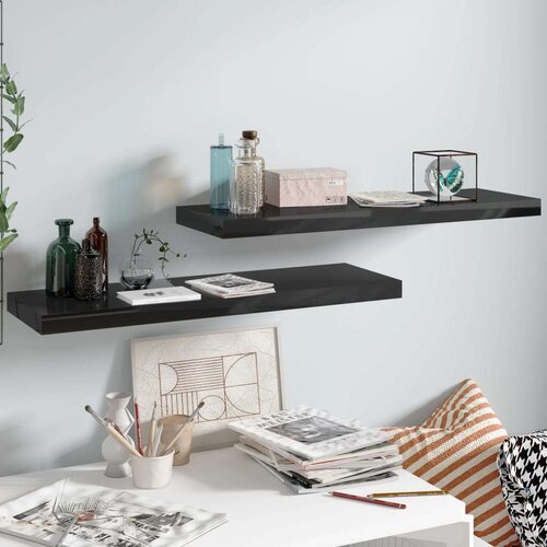 vidaXL plutajuće zidne police 2 kom sjajne crne 80 x 23,5 x 3,8 cm MDF Cijene