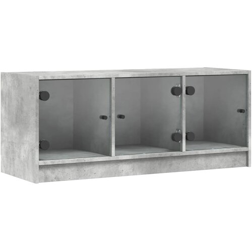 Maison Chic TV omarica - TV stojalo - Televizijska omarica s steklenimi vrati betonsko siva 102x37x42 cm, (21700761) Slike