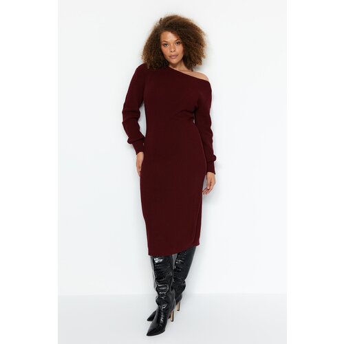 Trendyol Curve Plus Size Dress - Burgundy - Asymmetric Slike