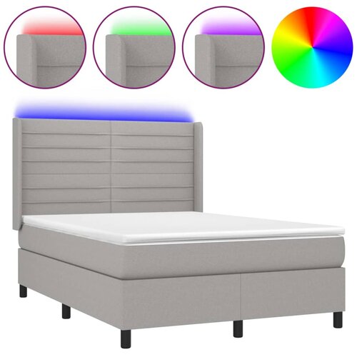  box spring s madracem LED svjetlosivi 140x190 cm tkanina Slike