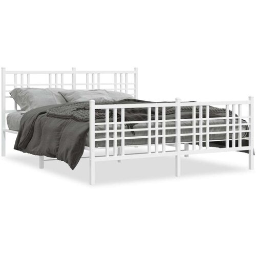 Metalni okvir kreveta uzglavlje i podnožje bijeli 150 x 200 cm Slike