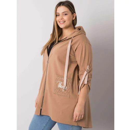 Fashion Hunters Plus size camel sweatshirt with Zurich zip