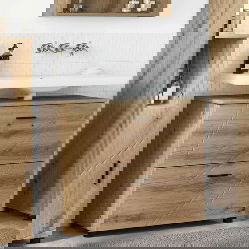 VidaXL Kupaonski ormar s ladicama hrast artisan 76.5 x 35 x 64 cm Slike