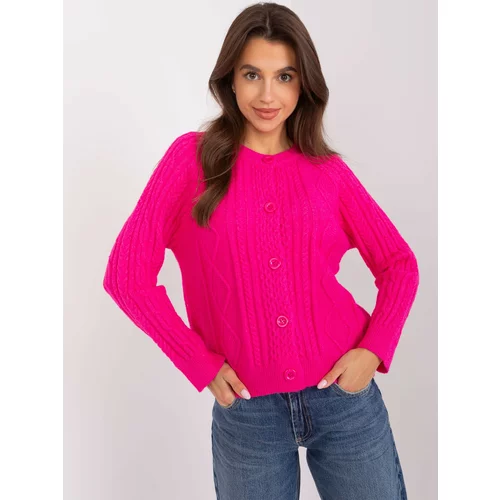 Fashion Hunters Fuchsia women's cardigan with cables