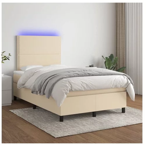 Box spring postelja z vzmetnico LED krem 120x200 cm blago