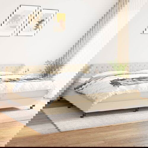 VidaXL Box spring postelja z vzmetnico krem 200x200 cm blago Slike