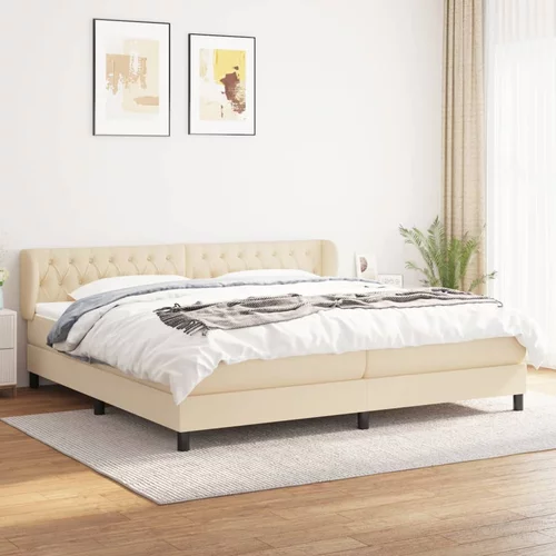 vidaXL Box spring postelja z vzmetnico krem 200x200 cm blago