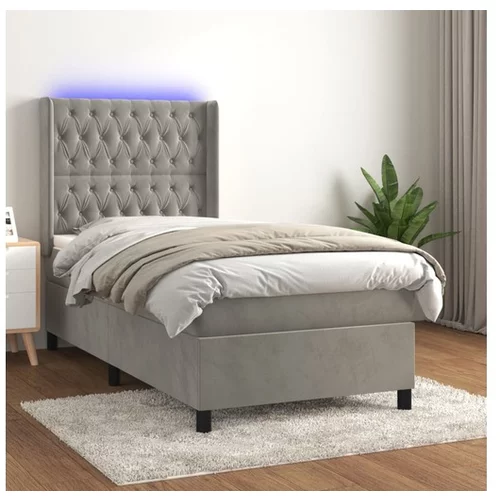  Box spring postelja z vzmetnico LED svetlo siva 100x200cm žamet