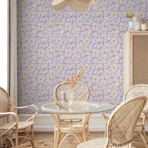  Tapeta - Cute Creamy Little Flowers - Small flowers with creamy - wind-blown petals on a blue background. 50x1000 Cene