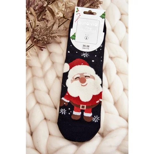 Kesi Women's Christmas socks with Santa Claus, black