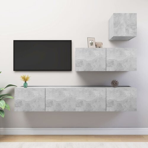The Living Store Komplet TV omaric 4-delni betonsko siva iverna plo&amp;scaron;ča - Komplet TV Omaric, (21374228) Slike