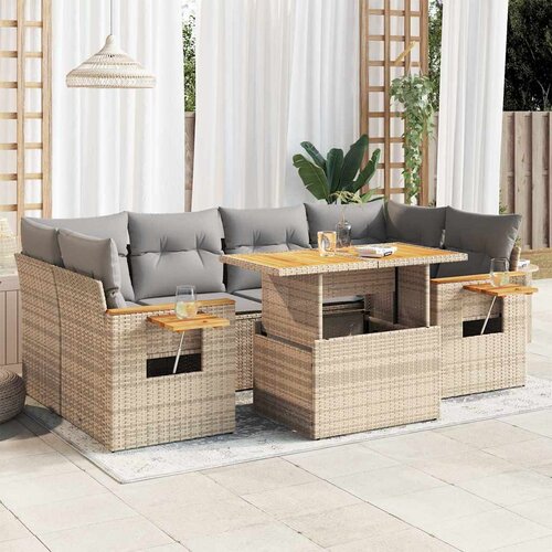 VidaXL 7-dijelni set vrtnih sofa s jastucima bež od poliratana bagrem Slike