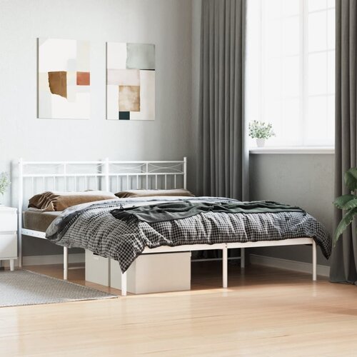 VidaXL Kovinski posteljni okvir z vzglavjem bel 150x200 cm Slike