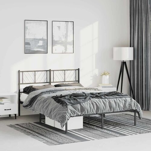  Metalni okvir za krevet s uzglavljem crni 135x190 cm Slike