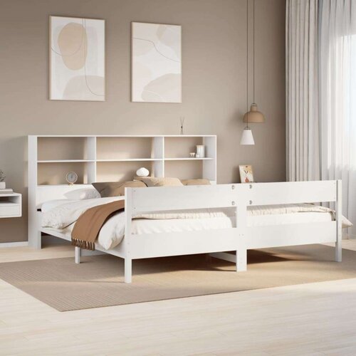 VidaXL Krevet s regalom z knjige bez madraca bijeli 180x200cm borovina Slike