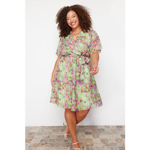 Trendyol Curve Multi Color Chiffon Woven Plus Size Dress Slike
