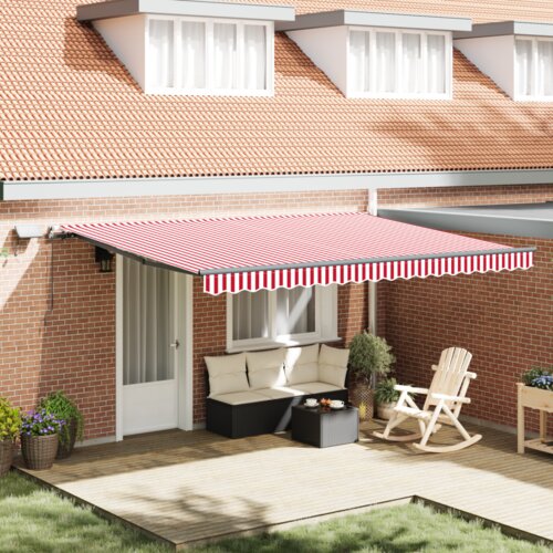  uvlačiva tenda s LED crveno-bijelim prugama 450x350 cm Cene