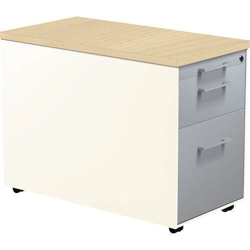 mauser Predalnik na kolesih, VxG 579 x 800 mm, 1 predal za material, 1 predal za obešalne mape, čisto bele / aluminijasto srebrne barve / javor Cene