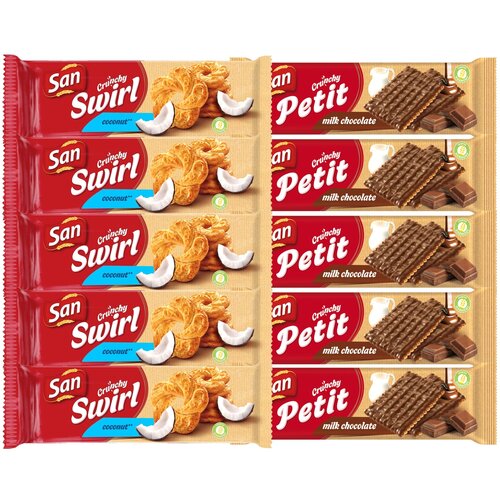 San 3 paket slatkiša crunchy coconut 5x168g + petit with milk chocolate 5x138g Slike