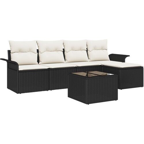 VidaXL set od 5 vrtnih sofa s jastučićima smeđi poli ratan, dvosed vrtna sofa s pohranom i jastučićima crni poli ratan Slike