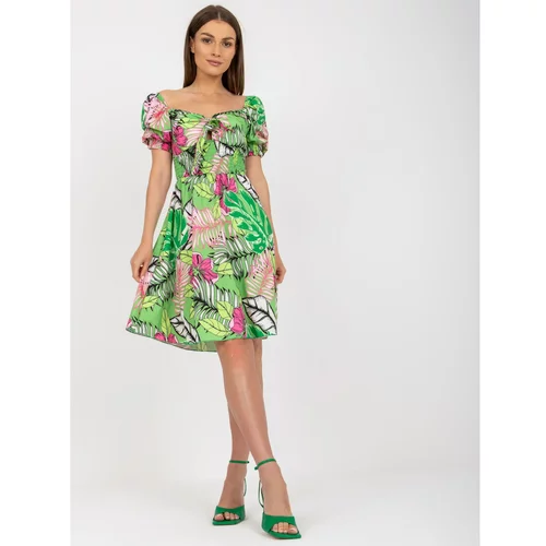 Fashion Hunters Green, patterned Spanish dress with short sleeves
