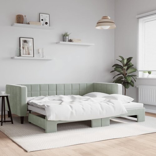 VidaXL Izvlečna dnevna postelja svetlo siva 90x200 cm žamet Slike