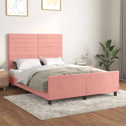  Posteljni okvir z vzglavjem roza 140x200 cm žamet, (20905872) Slike